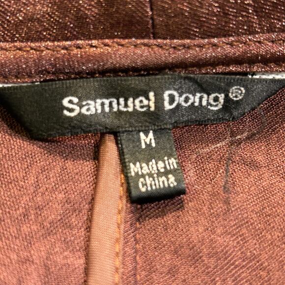Samual Dong Blouse Brown shimmer ruffle front zip size med - Picture 4 of 4